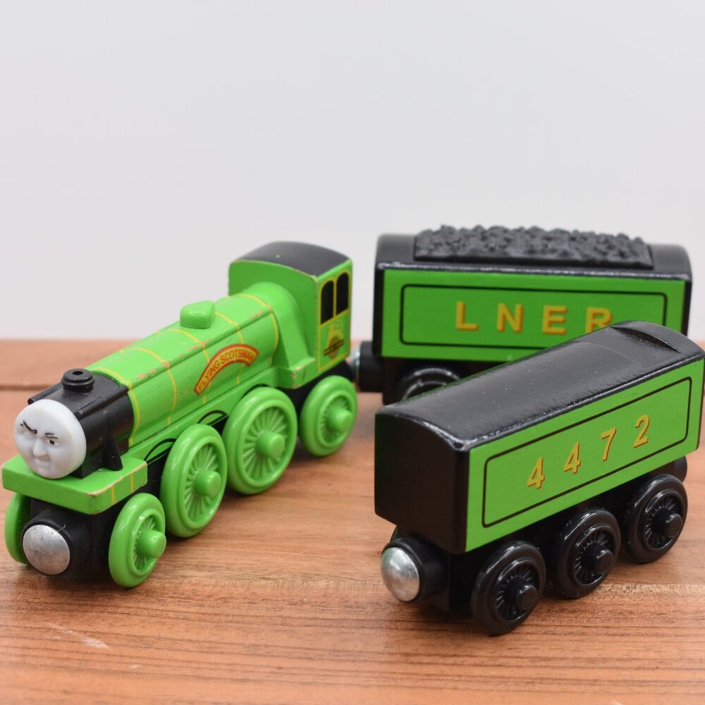 Flying Scotsman Rare Thomas & Friends Wooden Railway Engine & Two Tenders 2012
